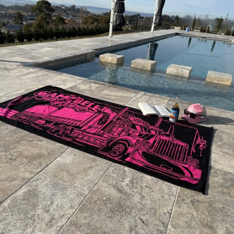 Campbells Beach Towel (Black & Pink)