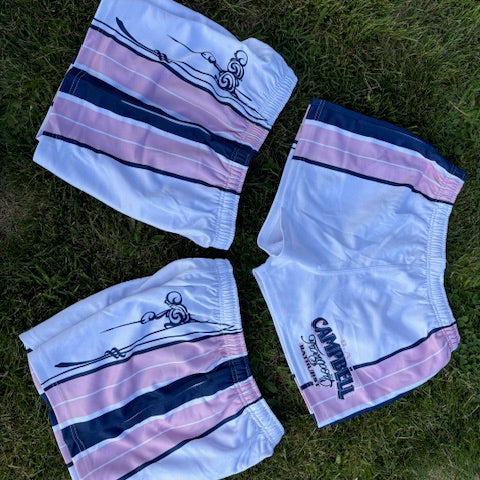 Campbell's Footy Shorts - White with Pink & Navy