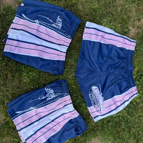 Campbell's Footy Shorts - Navy with Pink & White