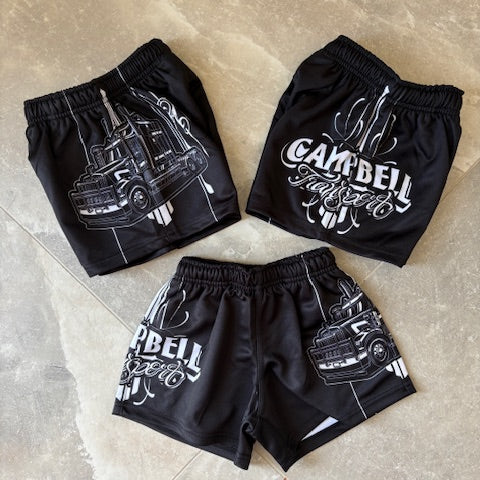 Kids Campbell Footy Shorts - Black & White