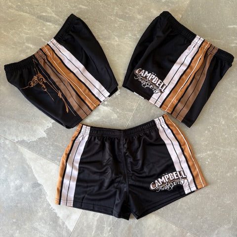 Campbells Footy Shorts | Black Brown & White