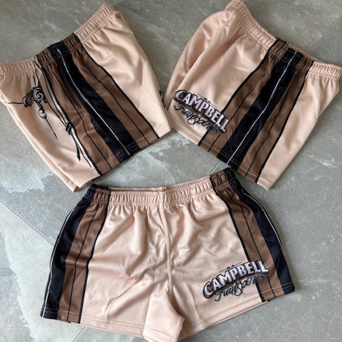 Campbells Footy Shorts | Beige, Brown & Black