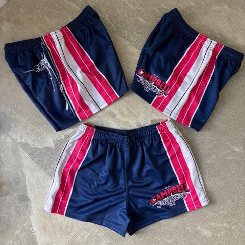 Campbells Footy Shorts | Navy Hot Pink & White