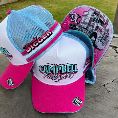Moonlit Digger Trucker Cap - White Pink & Blue