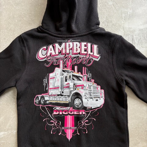 Kids Moonlit Digger Hoodie -  Pink on Black