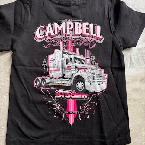 Kids Moonlit Digger Tee - Pink on Black