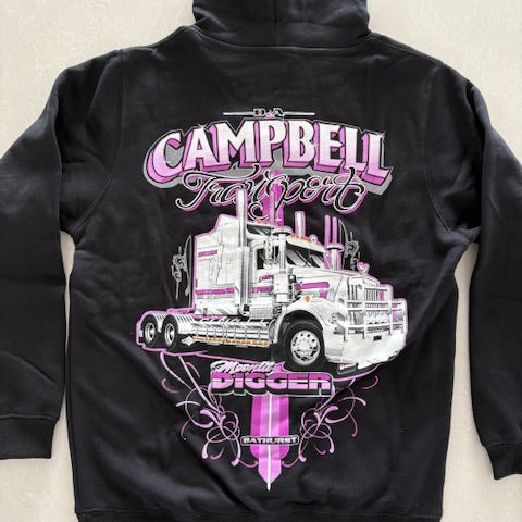 Moonlit Digger Mauve on Black Hoodie