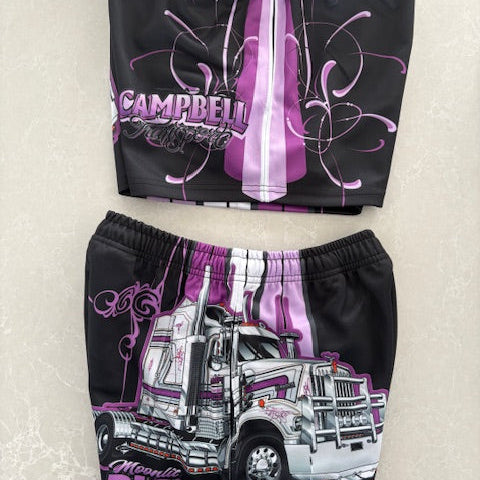 Moonlit Digger Footy Shorts - Mauve & Black